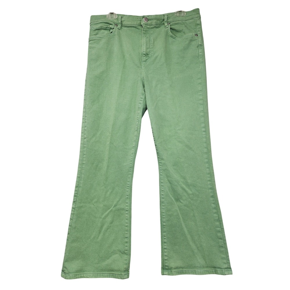 Loft The Kick Crop Green High Rise Flared Jeans Size 31 12 Made and Loved